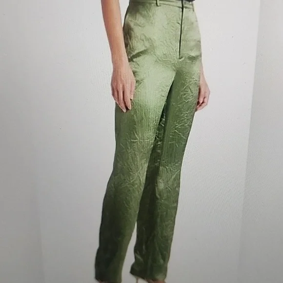 CINQ A SEPT KASID CRINKLED SATIN STRAIGHT LEG PANTS SIZE 8,10 - Picture 2 of 7
